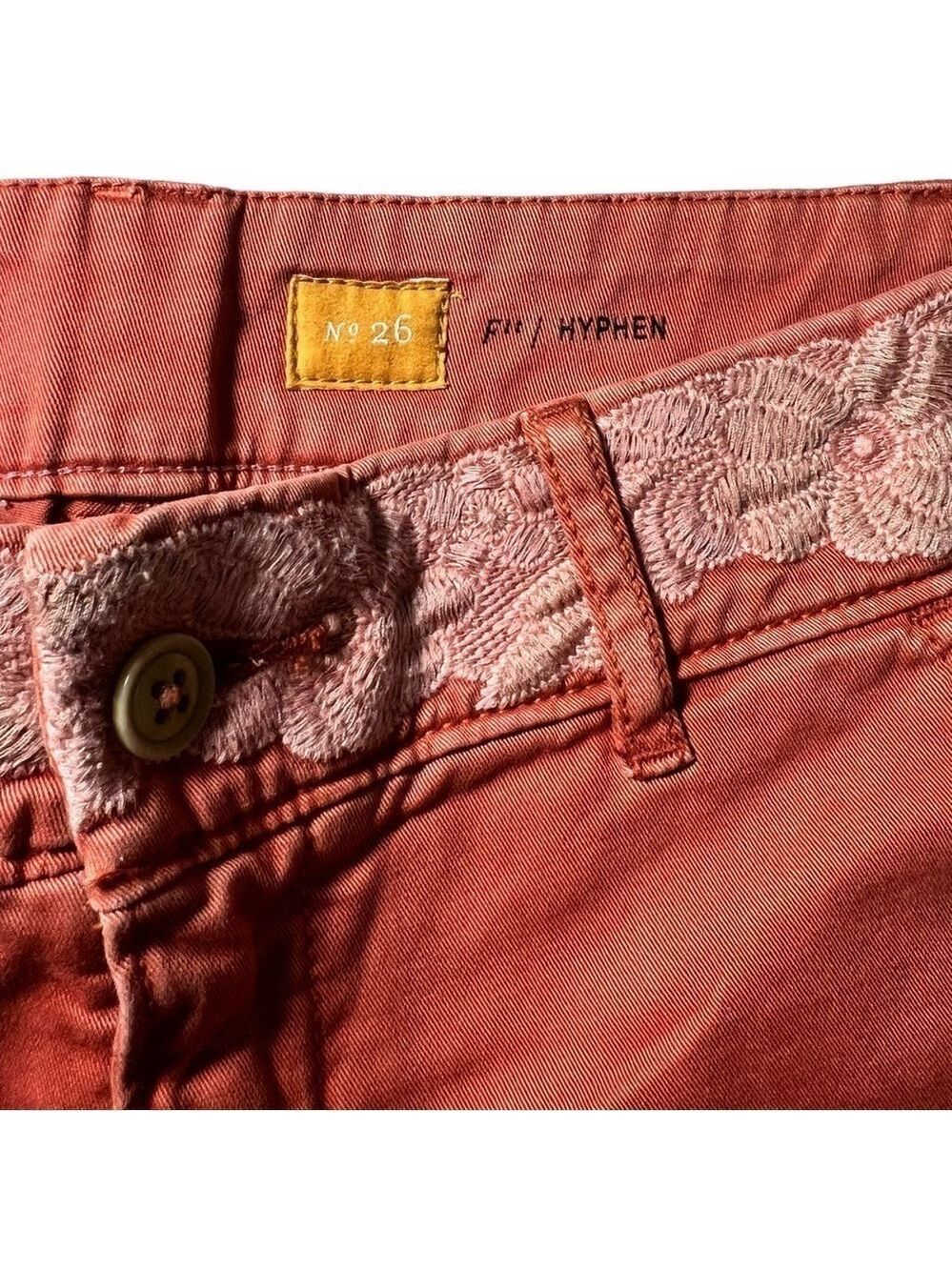 Pilcro and the Letterpress Women’s Hyphen Fit Lace Detail Chinos Coral Size 26 - Picture 4 of 7